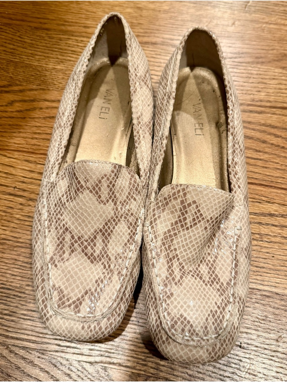 Vaneli Taupe Snake-Print Slip-On Loafers